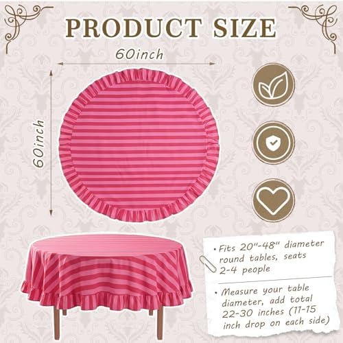 Tudomro Striped Tablecloth, Round, Red, Pink, 60'' X 60'' - Image 2
