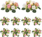 NUPTIO Flower Wreath for Table Centerpieces: 9.05 Inch Small Pink & White Candle Rings 10 Pcs for Wedding Party Christmas Decorations - Rose Wreaths for Spring Summer Front Door Porch Decor by Nuptio