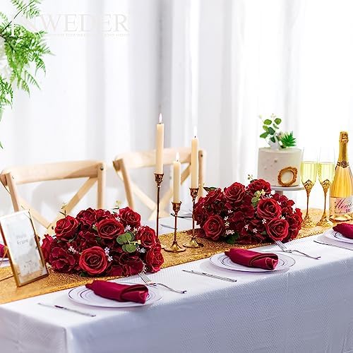 Burgundy Flowers Balls for Centerpieces: 14.2in Diam, Set of 2 - Image 3