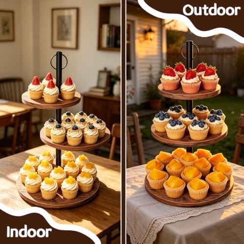 Cupcake Stand, 2 Pack Rustic Wood 3 Tier Cake Stand, Serving Tray - Image 4