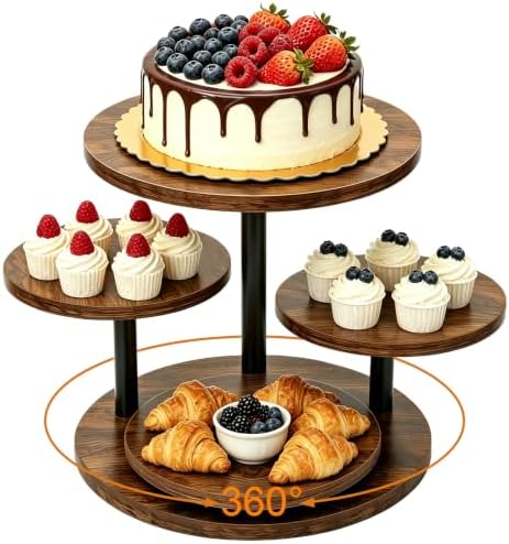 Cupcake Stand 4 Tier for 50 Cupcakes, 360° Rotatable Round Wooden Tiered Tray Cake Stand, Farmhouse Dessert Table Display Set for Party, Birthday, Wedding, Baby Shower and Tea Party by Unknown