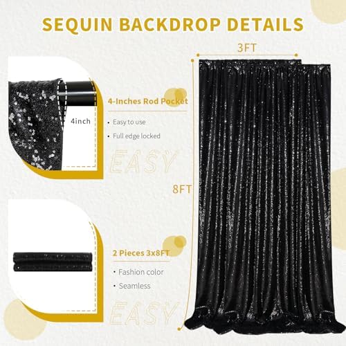 Sequin Backdrop 6x8FT Black Halloween Background Glitter Sequin Fabric - Image 3