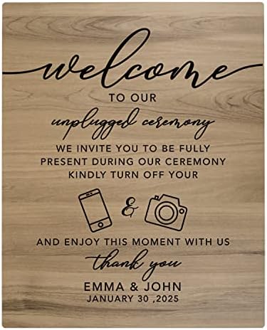 Andaz Press Large Wooden Welcome Sign for Wedding Rustic Welcome Sign 16" x 20" Custom Names Unplugged Ceremony Wedding Signage English Oak MDF Wood Finish Wedding Reception Indoor Outdoor Signs - Image 2