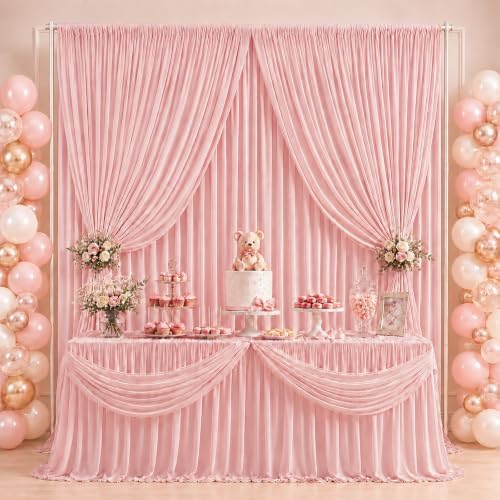 ESGOTBME 10x10ft Wrinkle Free Blush Pink Backdrop Curtain for Parties Soft Fabric Drapes Wedding Pink Curtain Backdrop for Birthday Party Decorations Background for Photography 5x10ft,2 Panels - Image 6