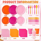 Ziliny 420 Pcs Orange and Pink Paper Plates and Napkins 9 oz Paper Cups Forks Knives Spoons Disposable Tableware for Summer Tropical Theme Birthday Party Supplies, Serves 60 - Image 2