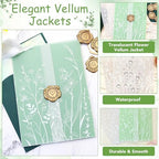 SWANGSA 100 Sets Wedding Invitations Wraps, Vellum Jackets for 5x7 Invitations & Self Adhesive Antique Gold Heart Wax Seal Stickers for Wedding Bridal Baby Shower Birthday Envelopes (White Wildflower) - Image 3