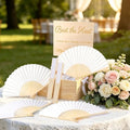 Aodaer White Paper Fan Set 60 Pack Folding Hand Fans with Organza Gift Bags Wooden Storage Box Display Sign and White Ribbon Handheld Fan for Wedding Favors Bridal Shower Party Supplies by Aodaer