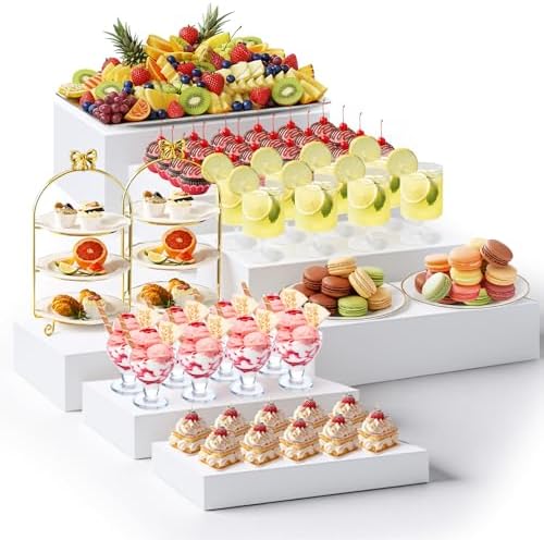 Leinuosen 7 Pcs Extra Large Acrylic Buffet Risers, 10-16" Rectangle, White by Leinuosen