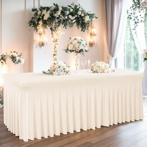 2 Packs Ivory Spandex Table Clothes for 4 Foot Rectangle Table, Spandex Table Covers 4FT Stretch Table Skirts Rectangle Tables Wrinkle Free Fitted Table Cover for Event, Wedding, Banquet & Parties - Image 5