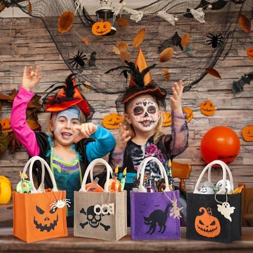 Sweetude 12 Pack Halloween Linen Burlap Bags with Tags,Spooky - Image 6