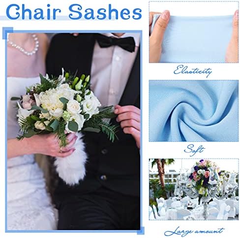 Lounsweer 100 Pcs Spandex Chair Sashes Bows Light Blue Chair Cover Bands - Image 2