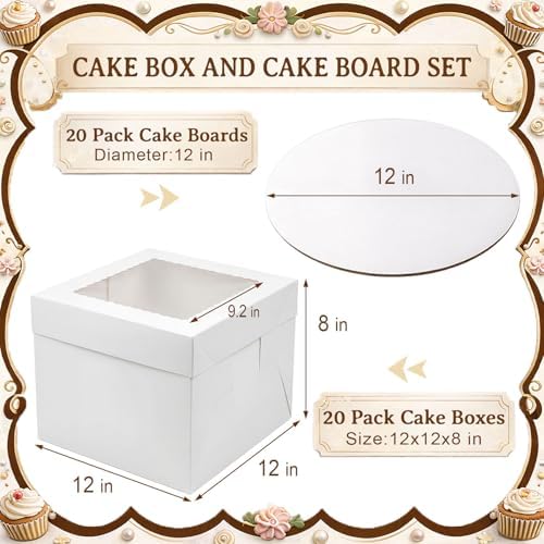 Arttown 20 Pack Cake Boxes and Cake Boards 12 Inch Tall Multi-Layer White - Image 3