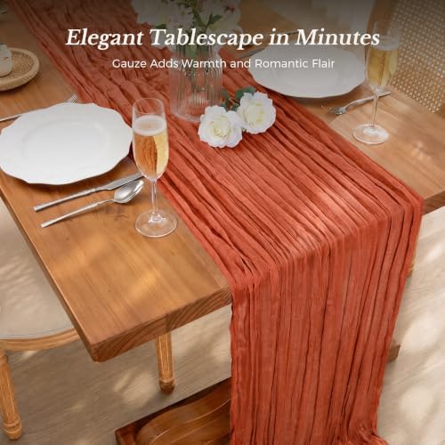 Goodluck Fall Table Runner, 10 Pack 10FT Terracotta Cheesecloth Table Runner 35x120 Inch Burnt Orange Boho Gauze Table Runner for Thanksgiving Autumn Fall Wedding Baby Shower Home KitchenTable Decor - Image 2