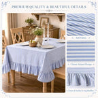 Striped Ruffled Tablecloth 60x120 Inch Cotton Polyester Striped Tablecloth Rectangular Fits 8-10 Seater Table Farmhouse Vintage Table Cover for Home Kitchen Baby Shower Birthday Party Picnic (Blue) - Image 3