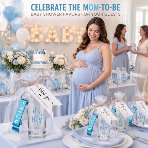 50 Sets Baby Shower Favors Shot Glasses Keychain Gifts, Gender, Blue - Image 6