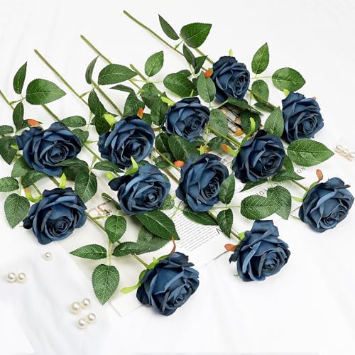 48 PCS Navy Blue Roses Artificial Flowers, Silk - Image 4