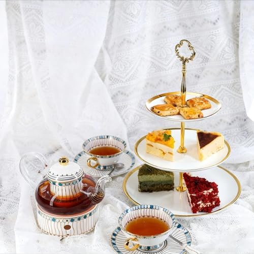 Frcctre Set of 2 Ceramic Cupcake Stand, 3+2 Tier Porcelain Dessert Display Tower Pastry Serving Tray, Tiered Dessert Cupcake Serving Platter for Tea Party, Wedding, Birthday - Image 3