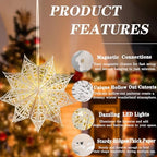 10 Pcs Christmas Paper Snowflake Lanterns, Large Christmas Paper Star Lanterns with LED Lights White Hanging Snowflake Lamp Ornaments for Xmas Winter Frozen Weddings Birthday Holiday Party Decorations - Image 4