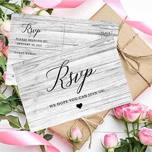 Andaz Press 56-Pack Personalized RSVP Postcards for Wedding Gray Rustic Wood Cardstock Response Reply Cards for Bridal Shower Baby Shower Birthday Event Custom Date and Return Address 4 x 6-Inch - Image 3