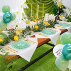 YOUBET 125PCS Clear Green Plastic Plates with Gold Rim for Wedding Party - Image 4