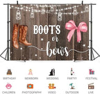20x10ft Gender Reveal Backdrop Boots or Bows Photography Background Glitter Dot Star Rustic Wood Board Cartoon Baby Shower Banner Decorations Newborn Boy Girl Birthday Party Photo Booth Prop - Image 3