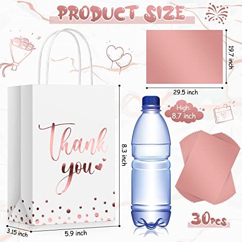 Tinlade 30 Pcs Thank You Gift Bags Small with Tissue,Rose Gold - Image 3