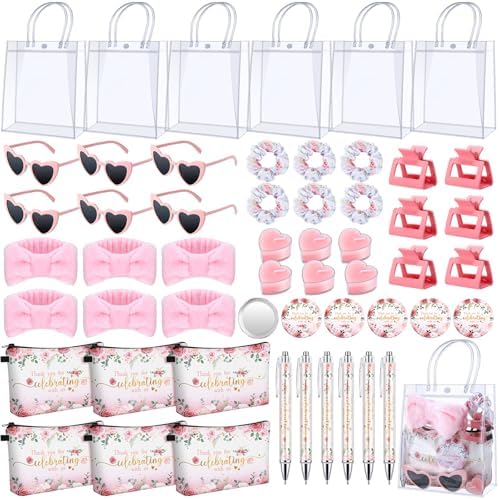 Dansydaisy 6 Sets Baby Shower Prizes for Game Winners Cosmetic Bags Sunglasses Hair Scrunchies Mirrors Pens Claw Clips Hair Headbands Candles Gift Bag for Baby Shower Wedding Bridal Shower Game Favors by Dansydaisy