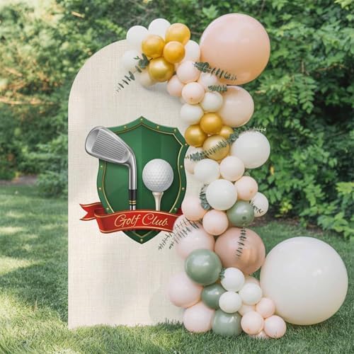 Golf Club Arch Backdrop Cover 6.6 FT, Golf Balls Sport Green Shield Beige Background Wedding Arch Cover Stretchy Backdrop Stands Covers for Birthday Party Ceremony Banquet Decor by Unknown