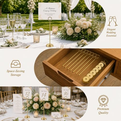 Radezon 12 Pack Gold Table Number Holders, 8inch Weighted Base Place Card Holders for Outdoor Wedding, Windproof Sturdy Metal Photo Stands for Reception Tables, Parties & Events - Image 6
