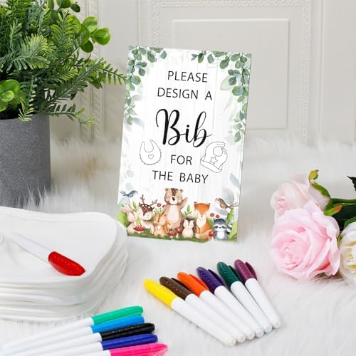 Panitay 43 Pcs Baby Shower Games Design a Bib, 12 Markers, Woodland Animal - Image 3