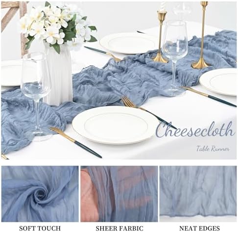 20 Pack Dusty Blue 10FT Cheesecloth Table Runner Rustic Gauze Fabric Cheese Cloth Table Runner for Wedding Bridal Baby Shower Table Decor 20 x 120 Inch Long Boho Sheer Birthday Party Table Decorations - Image 3