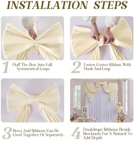 Giant Bow for Backdrop Big Beige Bow 48x24x120 Inch Large Satin Ribbon Bow Wall Decor for Wedding Birthday Baby Shower Party Photo Booth, Washable Reusable Fabric Bow for Nursery Bedroom Door Hanging - Image 5