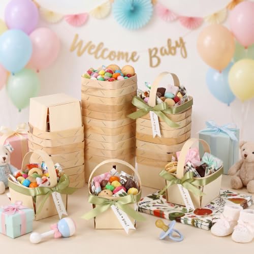 30 Pack Fruit Baskets Wood Small Picnic Berry Basket with Handle Mini Baskets for Gifts Sage Green Farmers Display Basket with Ribbon and Napkins for Camping (Fruit) - Image 5