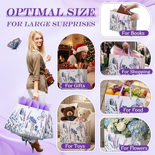 FunooFuno 10 Set 13" Extra Large Purple Butterfly Gift Bag Set Gift - Image 5