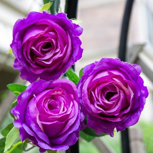 2Pcs 12Ft Bendable Flower Garland Faux Rose Vine for Home Decor,Purple - Image 2