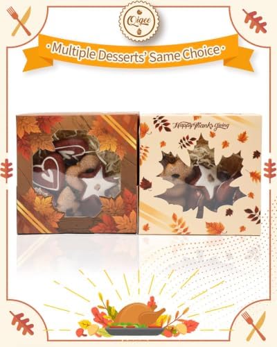 qiqee Thanksgiving Bakery Box with Window 60packs 6x6x3 Gold Leaves Cookie Boxes Pastry Box for Thanksgiving Day - Image 3