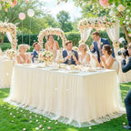 2 Pack Champagne Table Cloth for 6 Foot Rectangle Tables, Stretch Fitted Tulle Table Covers Skirt, Rectangular Ruffle Tutu Tablecloth Wedding Banquet Baby Shower Cake Tablecloths Decorations - Image 2