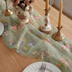 Sage Green Floral Table Runner 10ft Embroidery Tulle Spring Wildflower Table Runner Seasonal Summer Butterfly Kitchen Dining Gauze Decoration for Wedding Baby Shower Birthday Party (3 Pcs) - Image 4