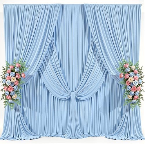 20x10ft Baby Blue Photo Backdrop Curtains for Parties Baby Shower Wrinkle Free Polyester Photoshoot Curtains Drapes Backdrop for Boy Birthday Party Gender Reveal Photography Background 4 Panels 5x10FT by Suppromo