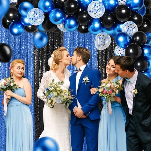 SmoothNovelty 137 Pcs 2026 Graduation Decoration Blue Black Party Backdrop Kits - 4 Sequin Backdrop Curtain 133 Balloon Garland Kit Photo Prop Background for Prom Send Off Wedding Anniversary - Image 3