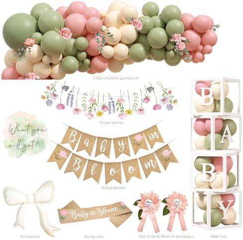 Baby in Bloom Baby Shower Decorations Party Supplies, Spring Wildflower Baby Shower Decorations, Mom to Be Decoration, It’s a Girl Decor, Pink and Sage Green Floral BabyShower Decoration - Image 2