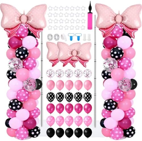 2 Set Adjustable Mouse Theme Birthday Balloon Column Stand Kit Polka Dot Pink Black White Balloons Arch Garland for Christmas Baby Shower Girl Birthday Party Decorations Supplies by EYNDYN