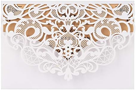 FOMTOR Laser Cut Wedding Invitation Cards Set w/Envelopes & Inserts & Seals – for Wedding, Bridal Shower, Graduation, Birthday Party, Engagement, Anniversary White 50Pcs by FOMTOR