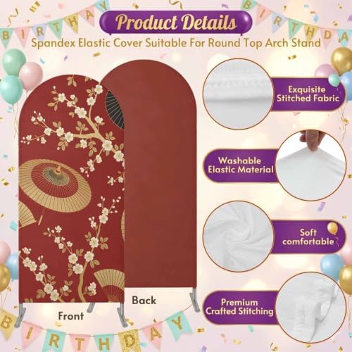 Paper Fan Umbrella Harmony Arch Backdrop Cover 7.2 ft 2 Sided Wedding Arch Covers Stretchy Backdrop Round Top for Birthday, Party, Baby Shower Decorations - Image 3