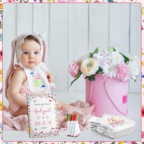 Panitay 100 Pcs White Baby Bodysuits Bibs Kit 25 Guests, Flower - Image 6