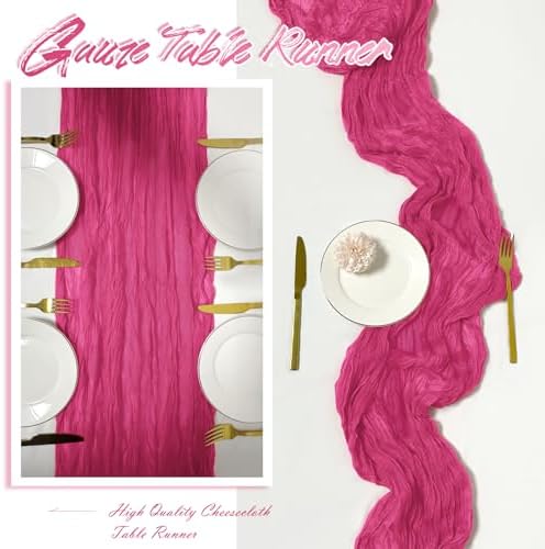 15 Pack Hot Pink Cheesecloth Table Runner 17 x 108 inch Cheese Cloth Table Runners 9ft Pink Table Runner Rustic Romantic Sheer Gauze Runner for Wedding Party Baby Shower Table Decoration - Image 6