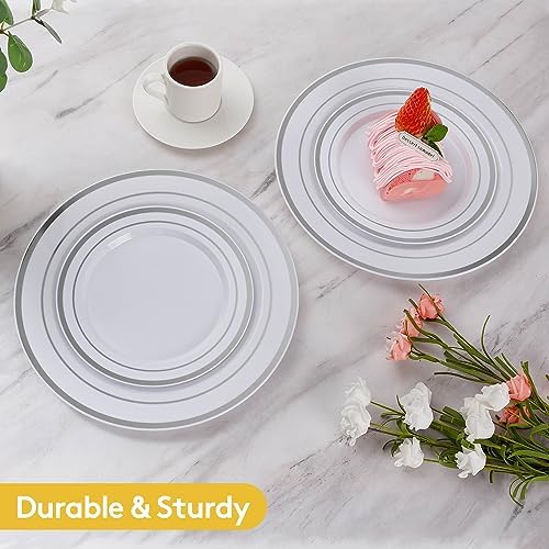 Goodluck 120PCS Silver Plastic Plates, Heavy Duty Disposable Silver Plates - Image 2
