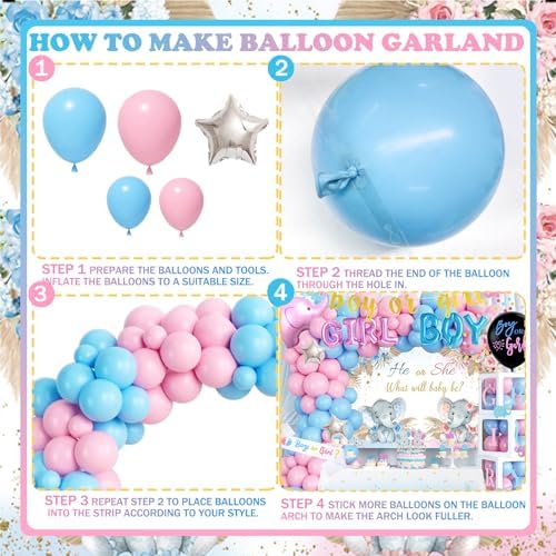 Elephant Gender Reveal Decorations, Baby Boy or Girl Gender Reveal Party Decorations, He or She What Will Baby Be Backdrop Balloon Banner Tablecloth Cake Cupcake Topper Box Sash Pink Blue - Image 3