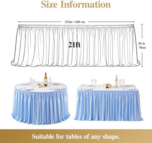 21ft Baby Blue Satin Table Skirt for Rectangle Table Teacher Desk Skirt - Image 5