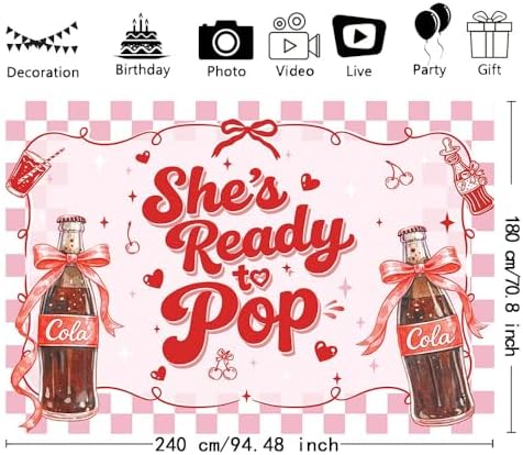 MEHOFOND 8x6ft She's Ready to Pop Baby Shower Banner Backdrop Pink Coquette Shes Ready to Pop Baby Shower Decorations Gender Reveal Cake Smash Photo Booth Props - Image 3